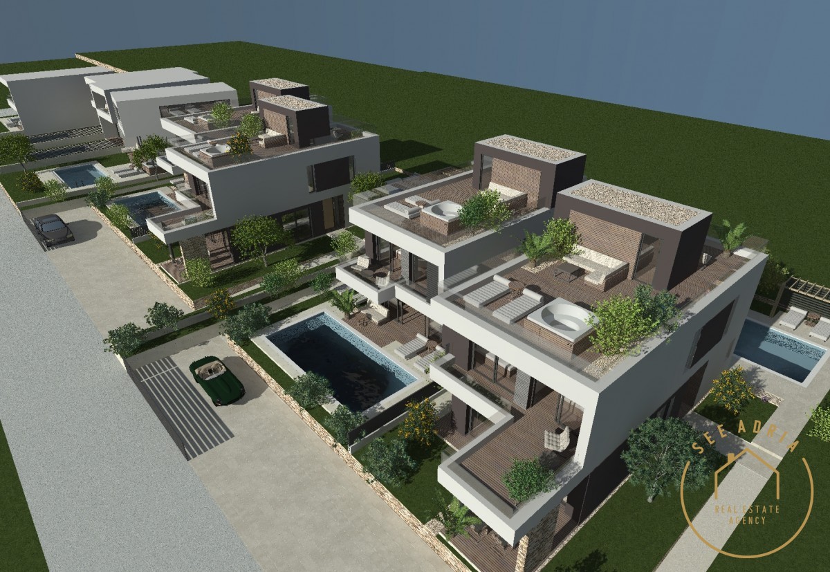 KONTESA 5; Moderna hiša dvojček z bazenom - v fazi gradnje